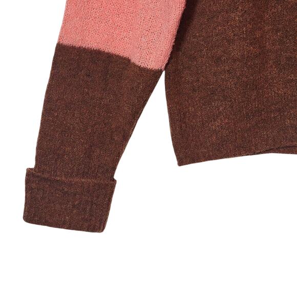 Joie Wool Colorblock Sweater Crew Neck Oversized Tan Brown Pink Fall Winter L - Picture 5 of 14